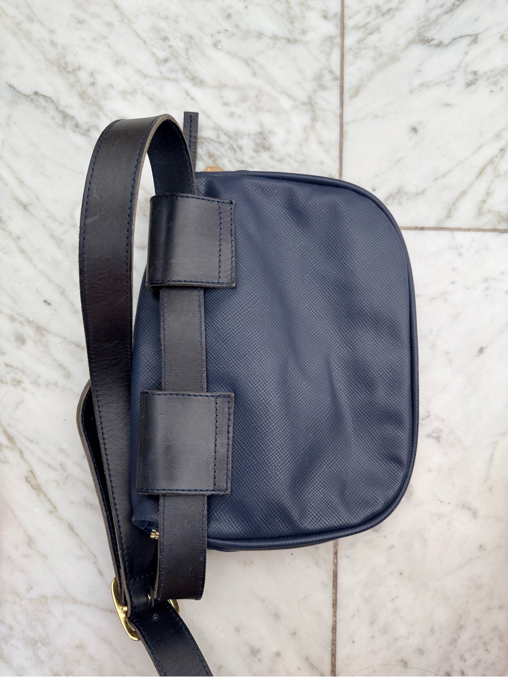 Ladies Navy Crossbody Bag with Gold Zip and Black Strap - Picture 4 of 9